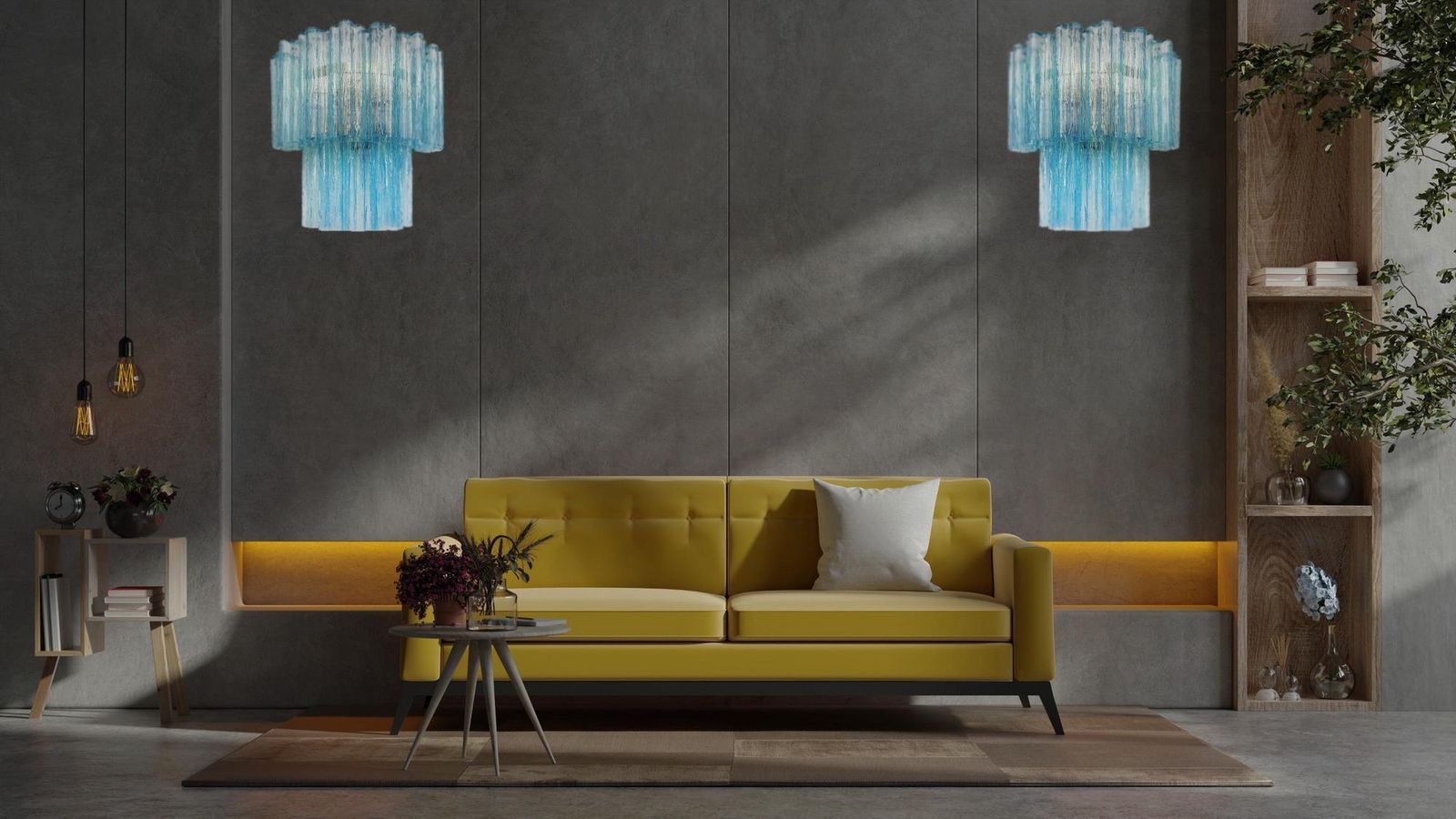 Beautiful Pair Of Murano Glass Tube Wall Sconces   13 Blue Glass Tube photo furniture