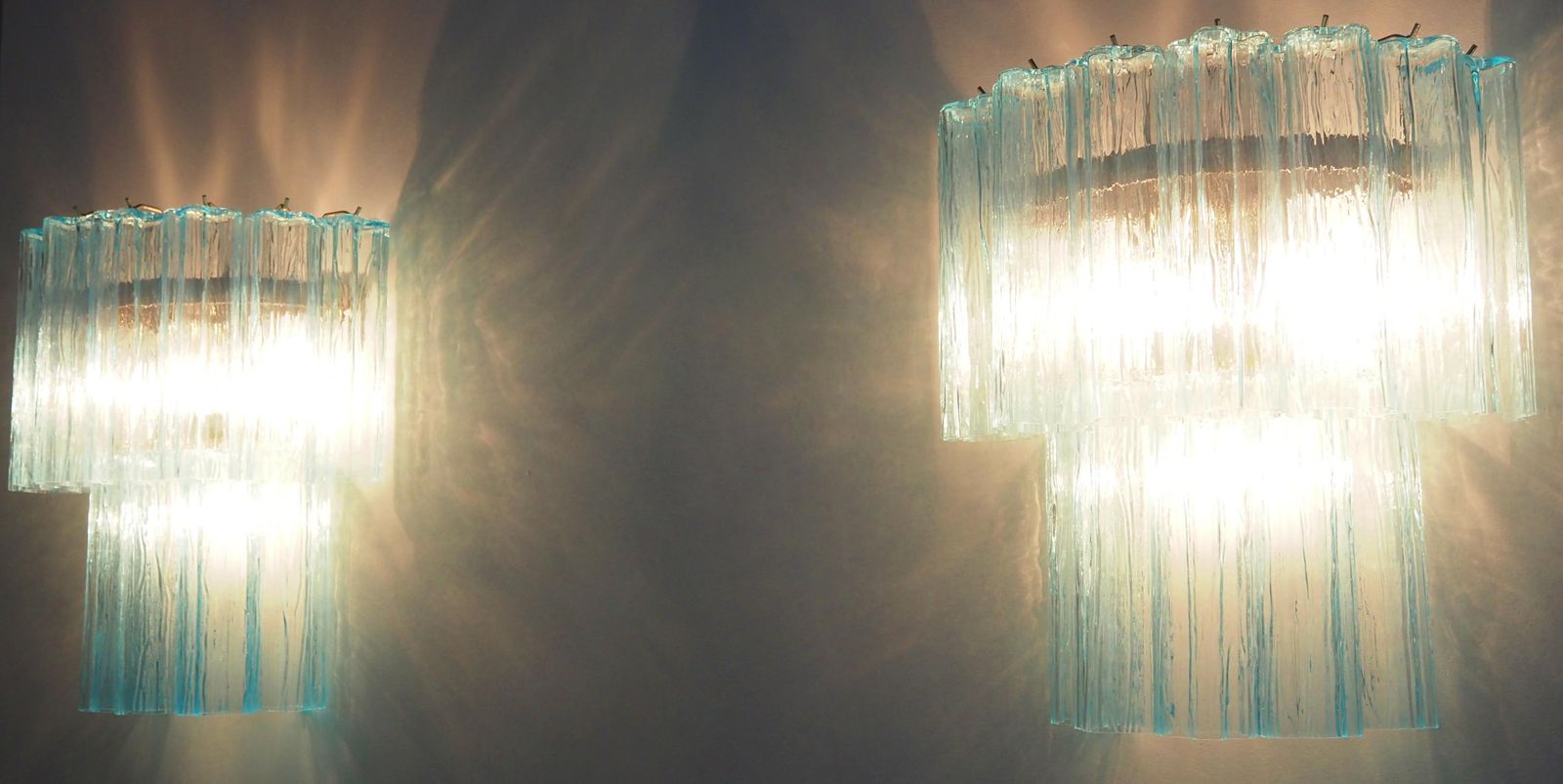Beautiful Pair Of Murano Glass Tube Wall Sconces   13 Blue Glass Tube photo 1192.0