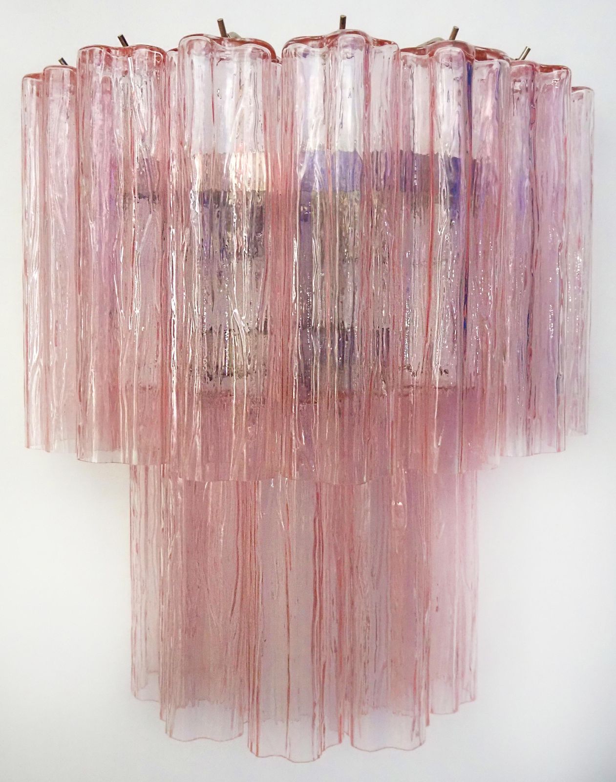 1153.0 Fantastic Pair Of Murano Glass Tube Wall Sconces   13 Pink Glass Tube photo