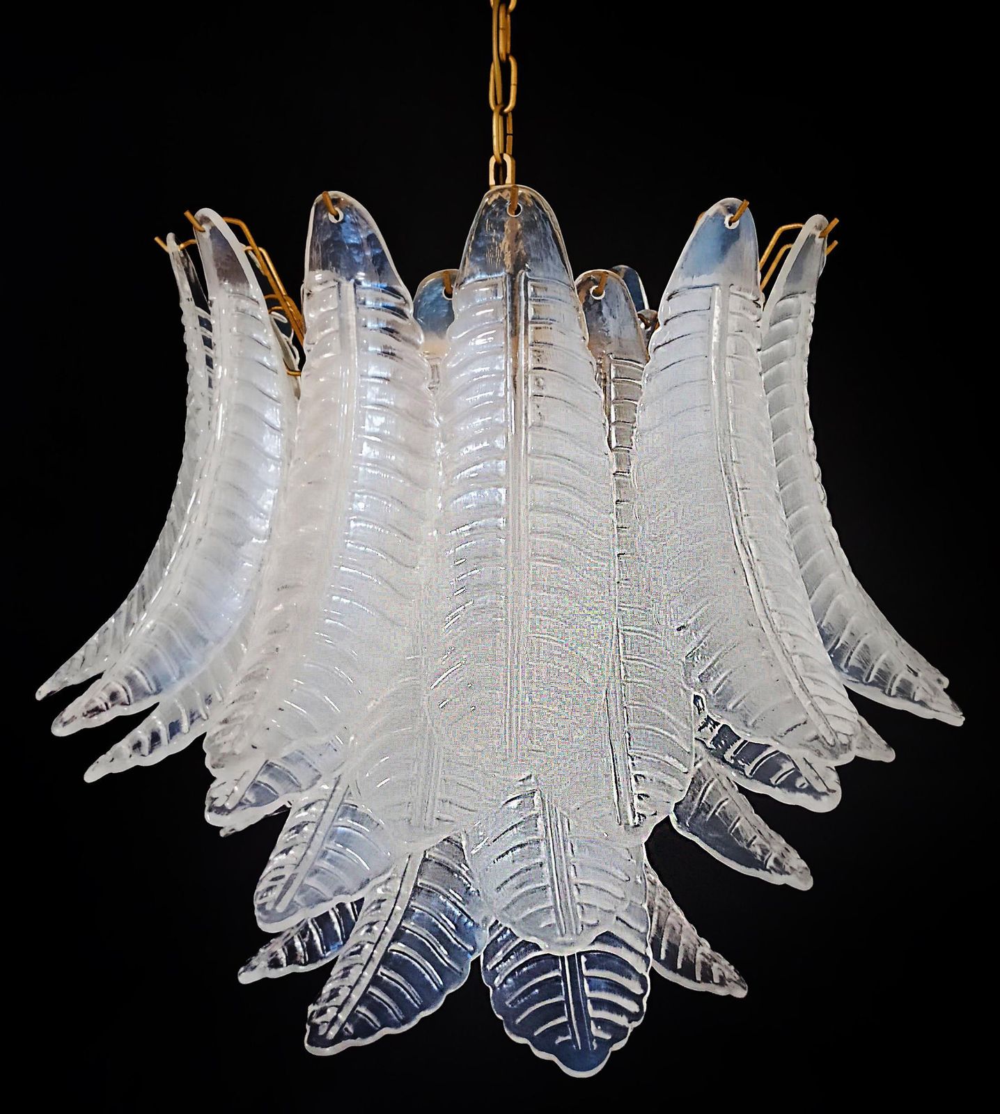 Precious Italian Murano Six Tier Opaline Ferns Glass Chandelier, 36 Opal Glasses photo vintage