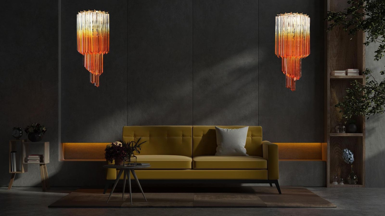 Elegant Vintage Murano Wall Sconce   32 Quadriedri Transparent And Amber Prism photo buy