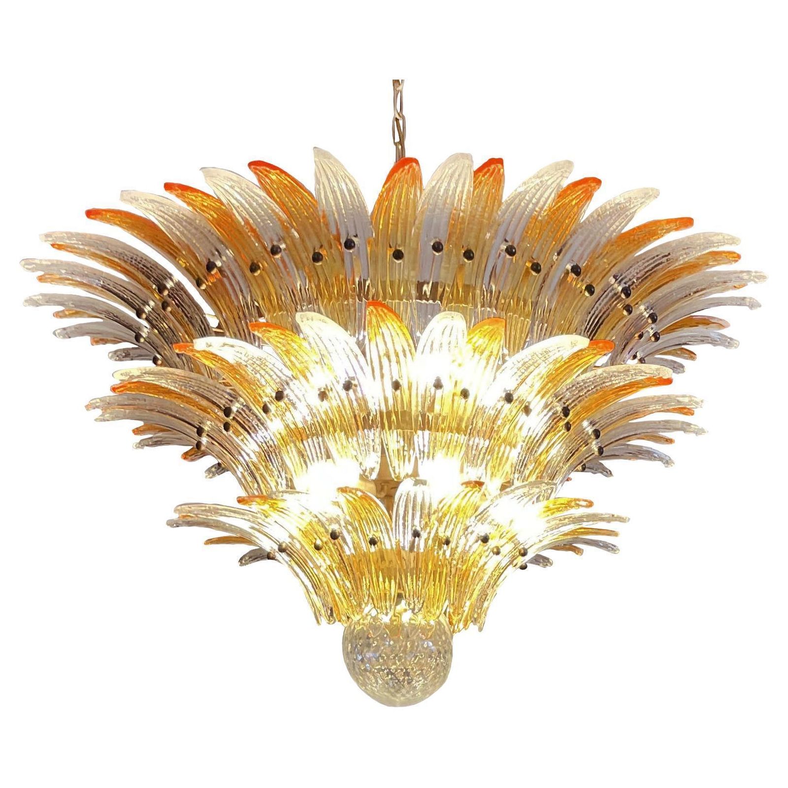 Elegant Palmette Ceiling Light   Three Levels, 104 Clear And Amber Glasses photo furniture