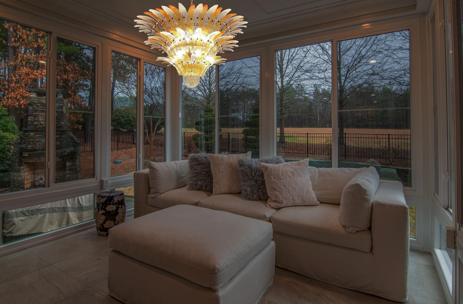 photo vinterior Elegant Palmette Ceiling Light   Three Levels, 104 Clear And Amber Glasses