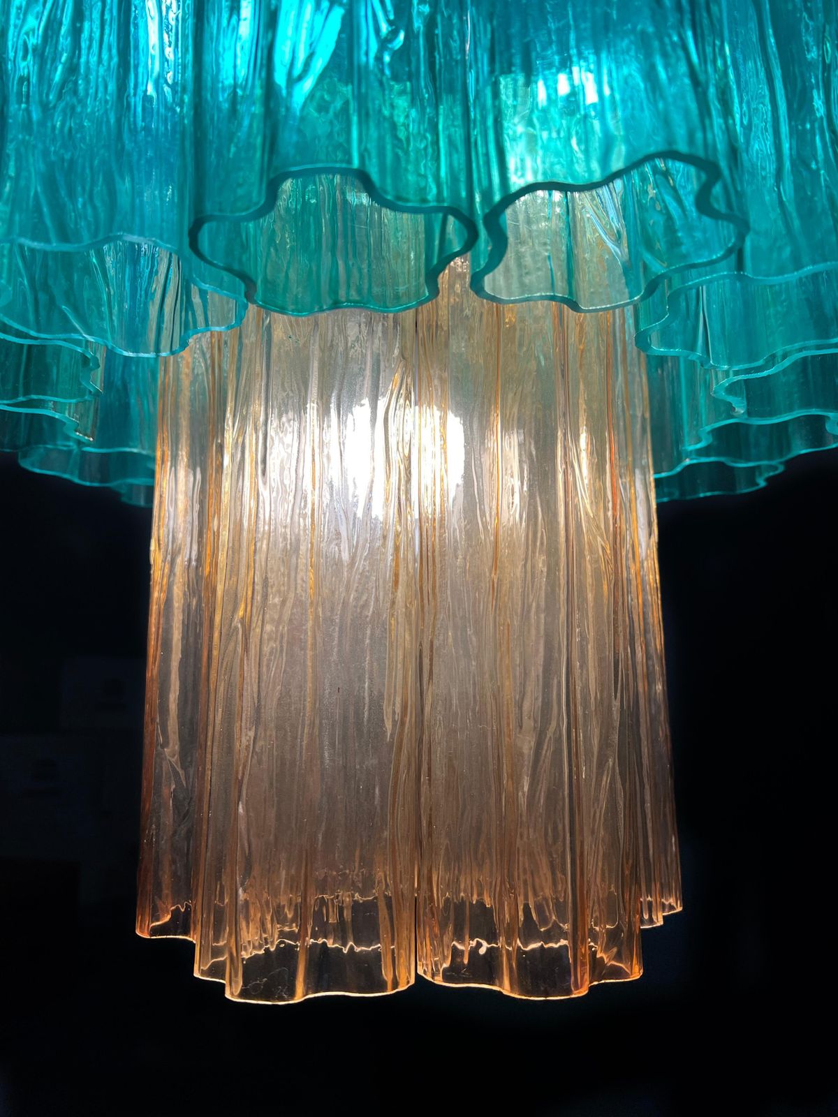 Lighting Pair Elegant Italian Emerald And Gold Chandeliers By Valentina Planta, Murano photo