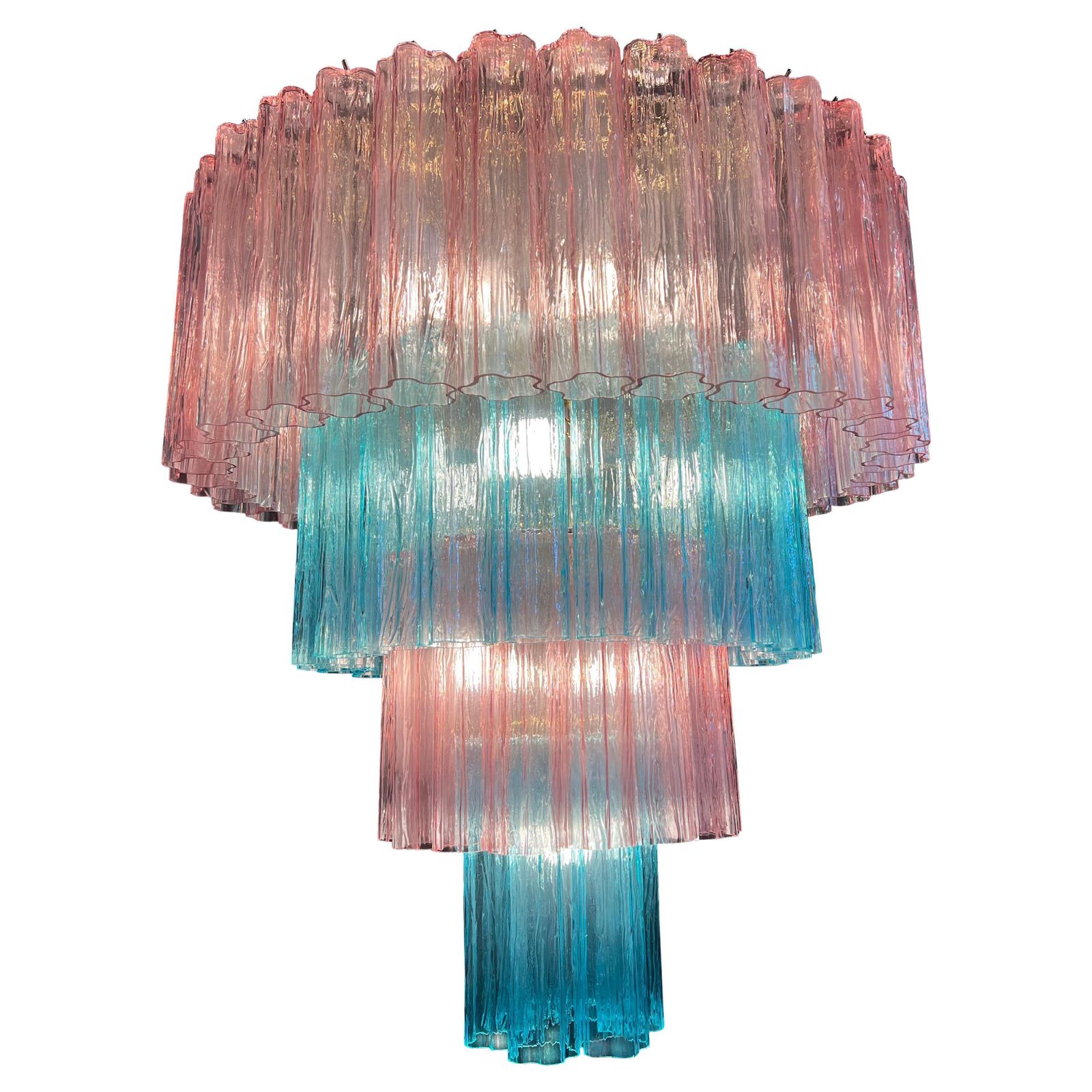 Charming Pair Italian Pink An Blue Chandeliers By Valentina Planta, Murano photo furniture