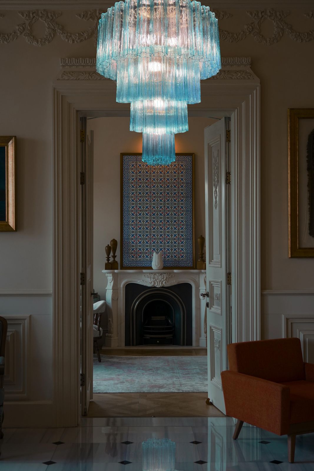 Elegant Italian Blue Chandelier By Valentina Planta, Murano photo buy