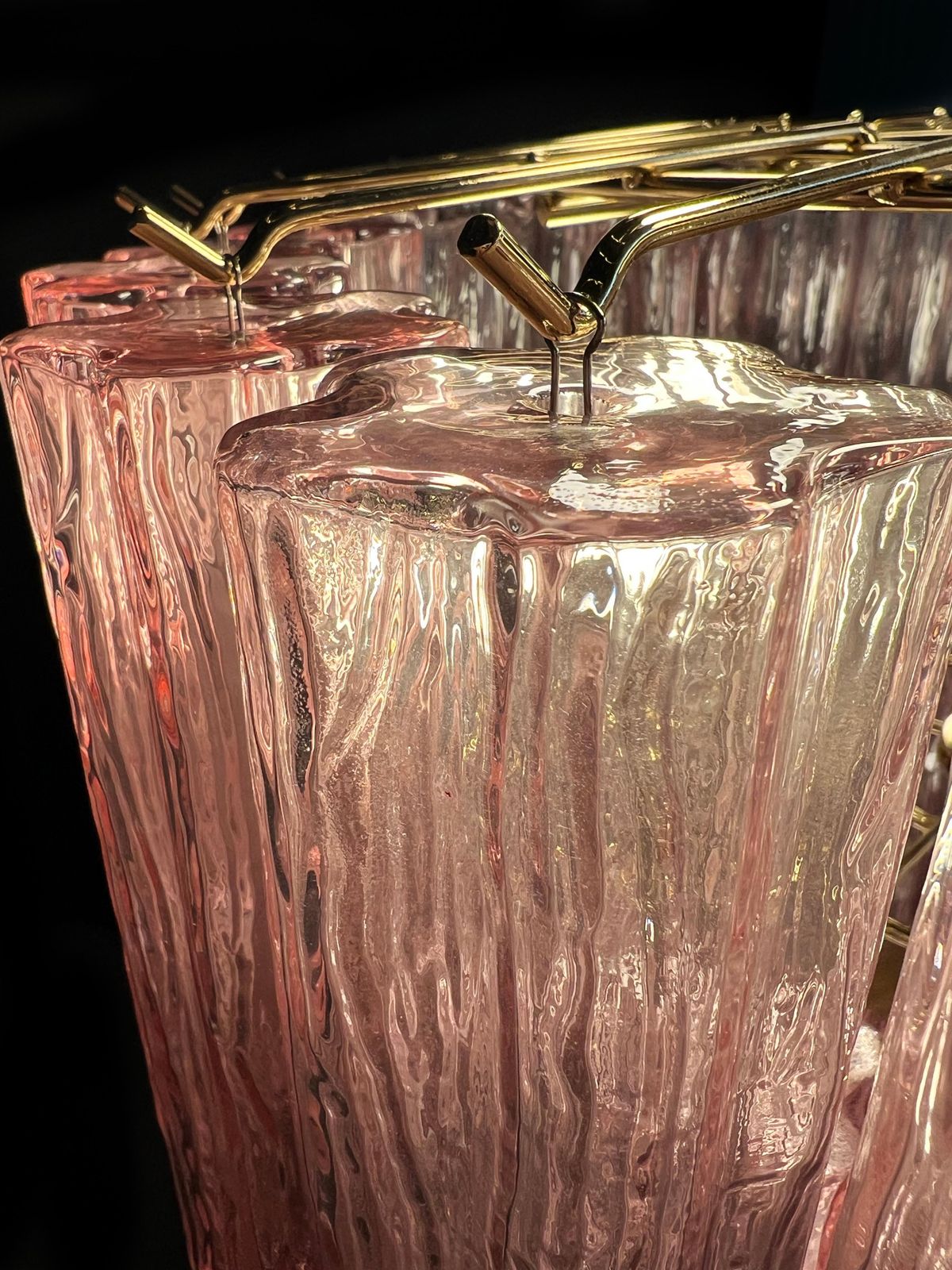 photo for sale Amazing Pair Of Italian Pink Chandeliers By Valentina Planta, Murano
