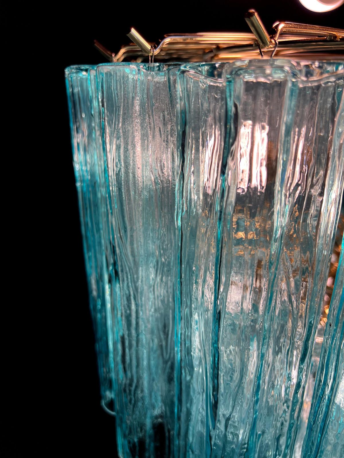 Pair Fine And Precious Blue Italian Chandeliers By Valentina Planta, Murano photo for sale