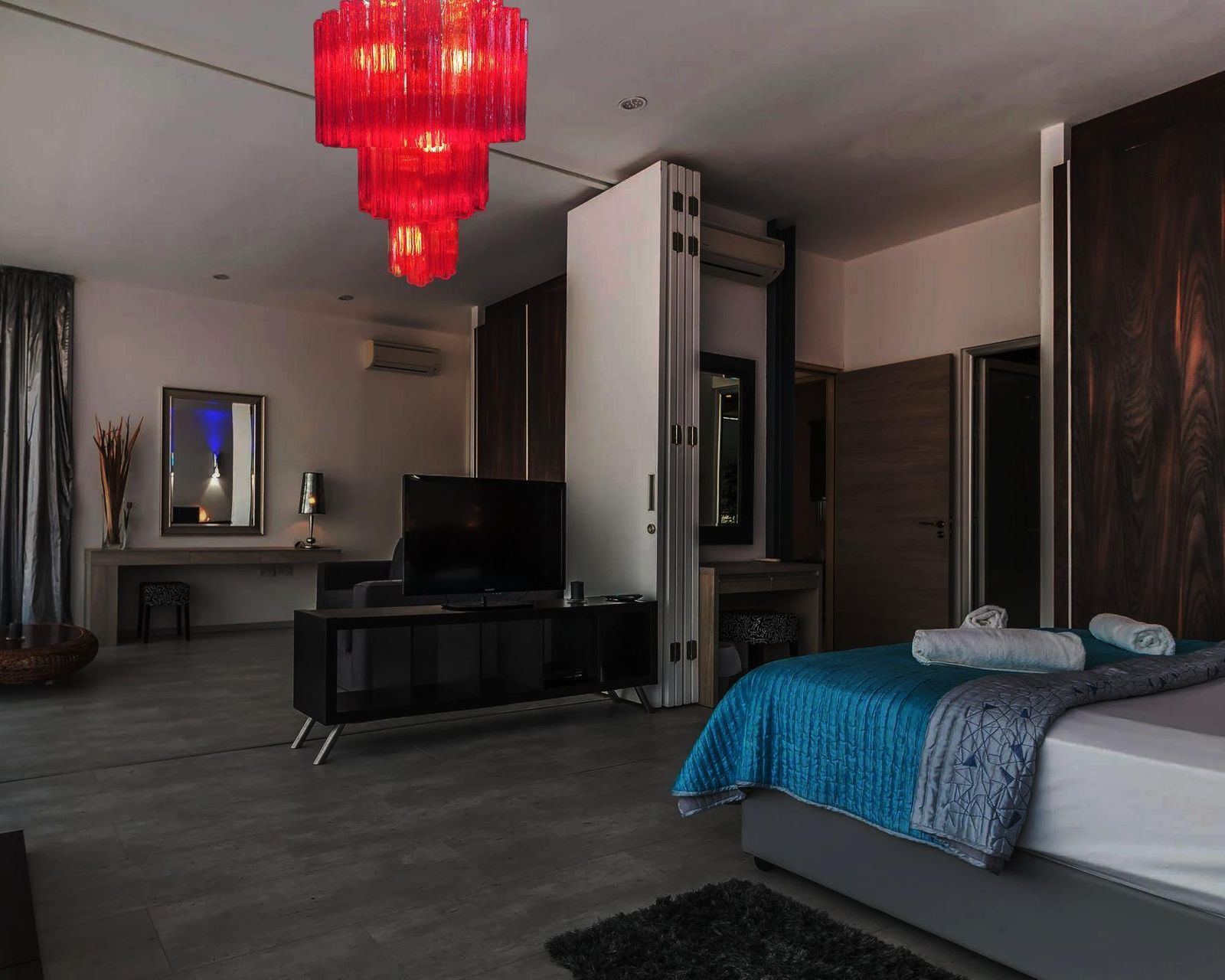 Amazing Pair Of Italian Red Chandeliers By Valentina Planta, Murano photo buy