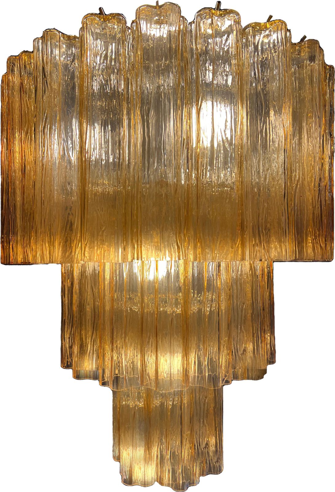 photo for sale Charming Pair Of Italian Amber Chandeliers By Valentina Planta, Murano