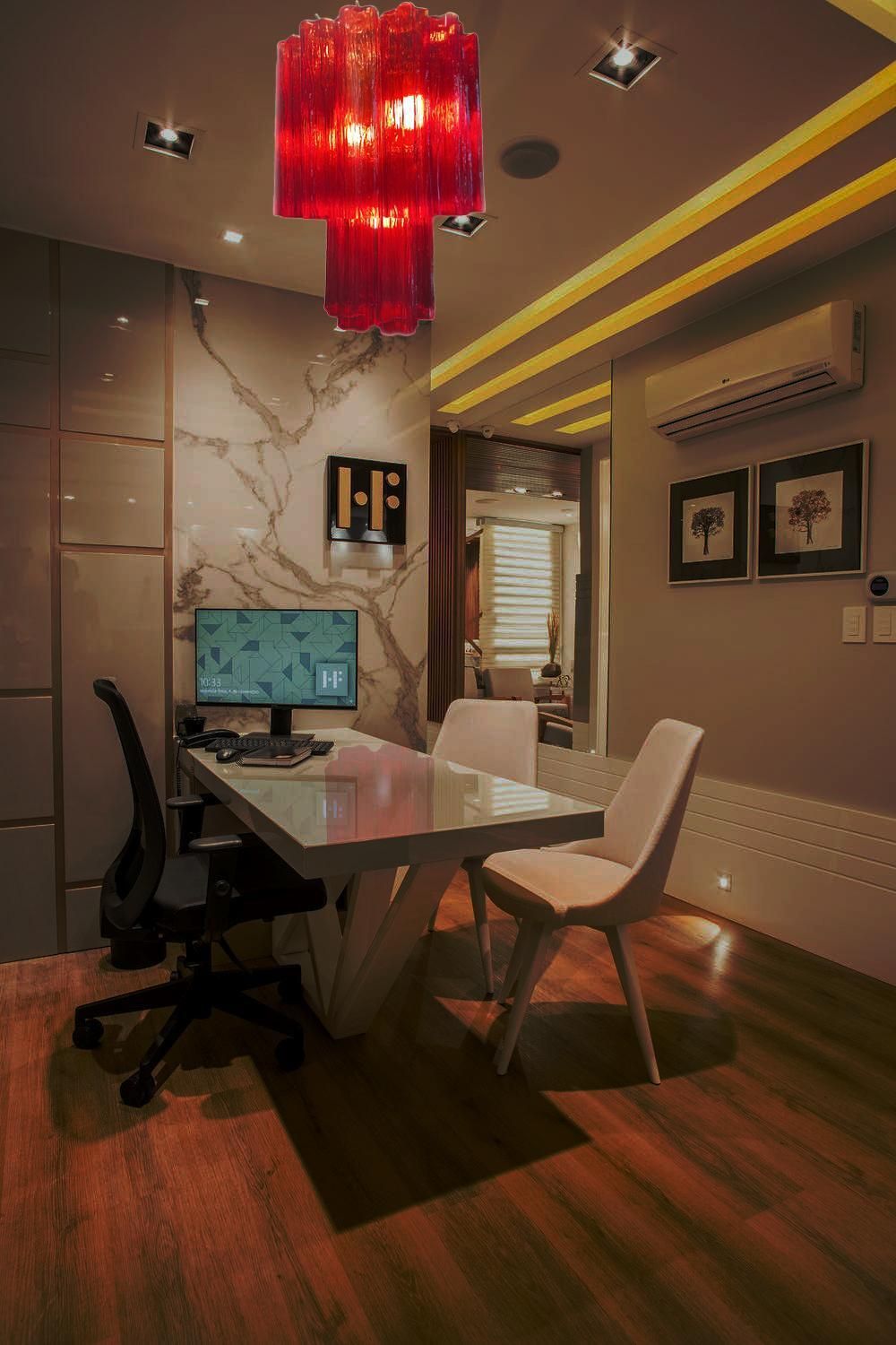 photo furniture Amazing Pair Of Italian Ruby Red Chandeliers, Murano By Valentina Planta