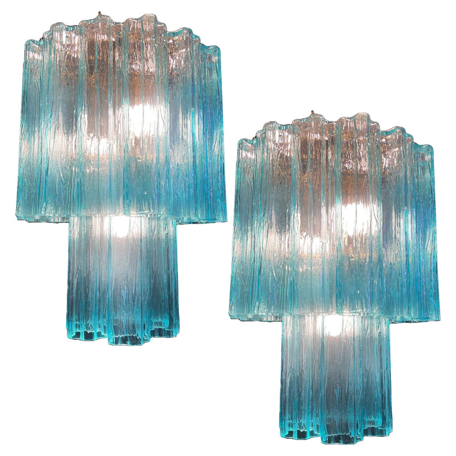 Elegant Pair Of Italian Blue Chandeliers By Valentina Planta, Murano
