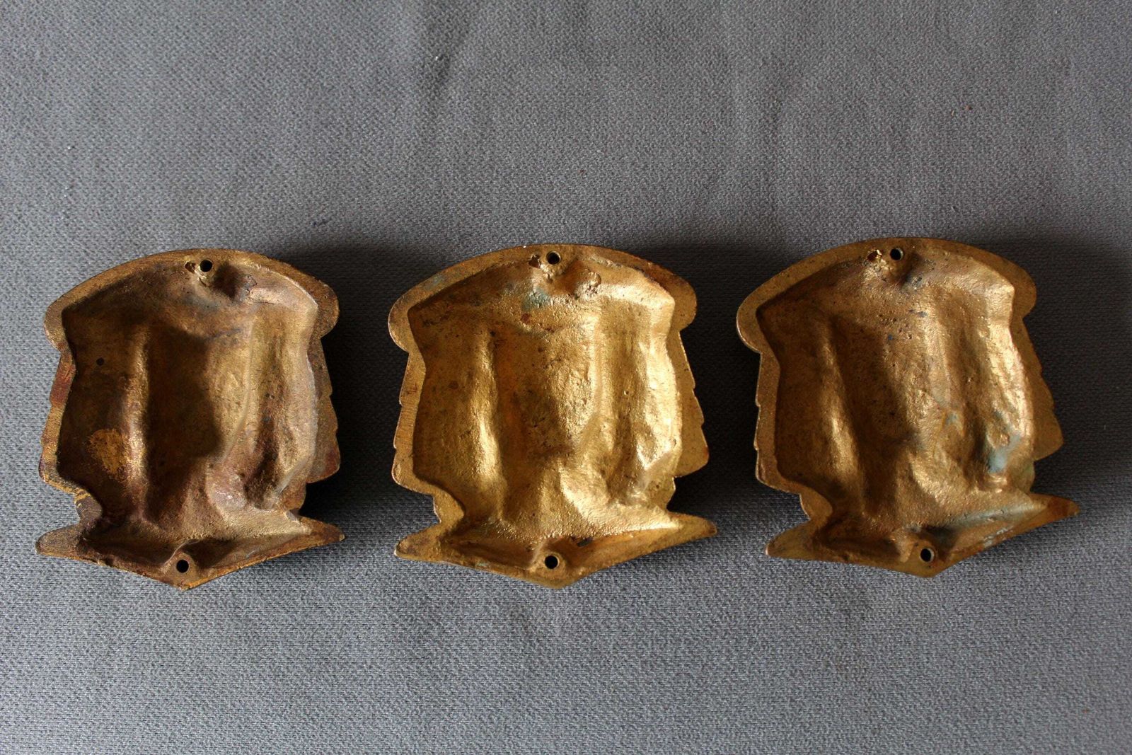 photo for sale Set Of Three Antique French Bronze Pediment Or Ornament, Furniture Decoration, Empire Regency, Lady, Embellishment Salvage, Restoration