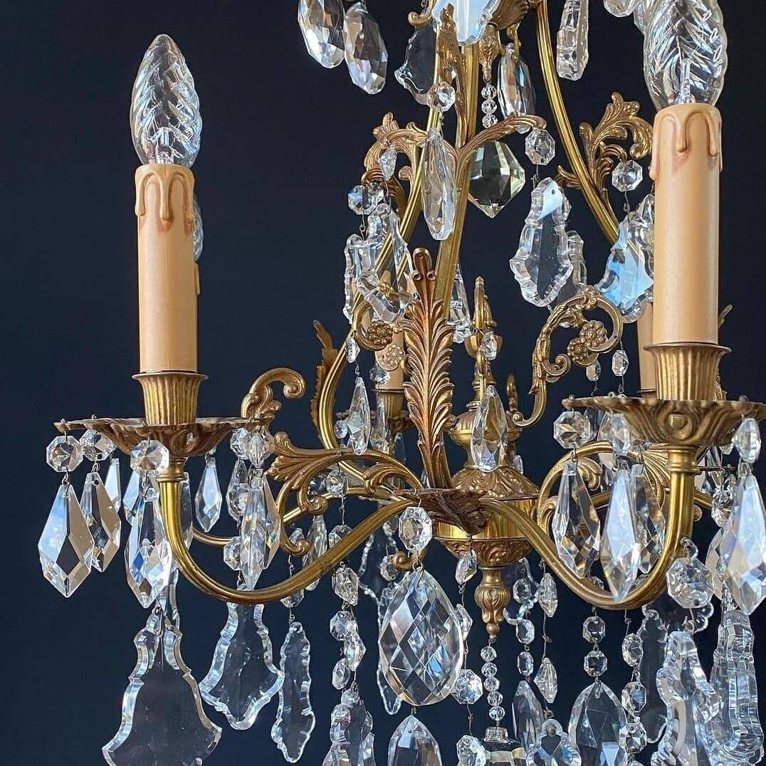 Magnificent Italian Bronze Chandelier With Crystal Pendants photo for sale