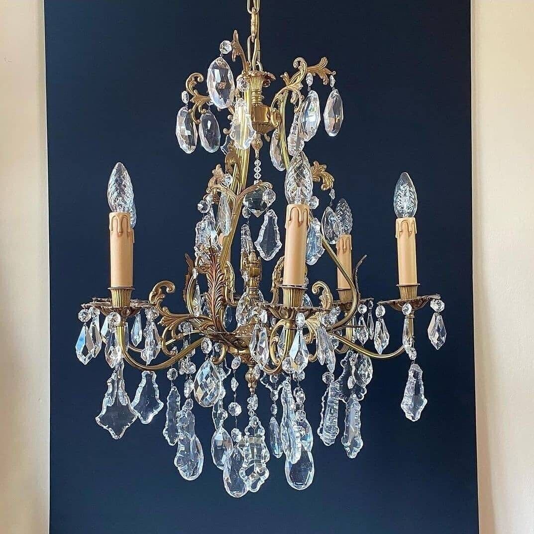 Magnificent Italian Bronze Chandelier With Crystal Pendants photo vinterior