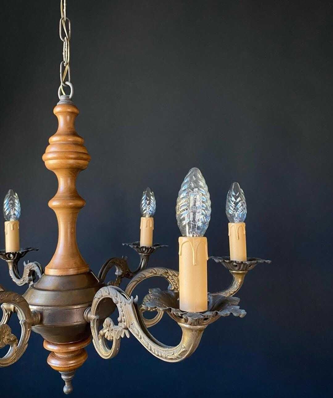 Large Wood Antique Chandelier, 1960s photo vinterior