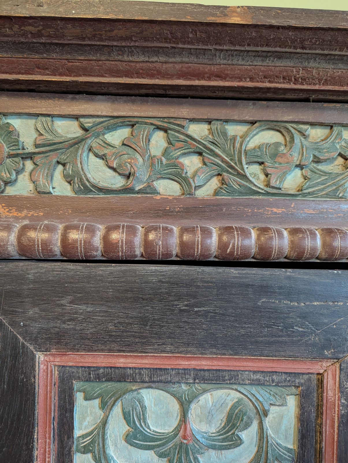 Indonesian Lemuri Cabinet With Carved Geometric Garden Motifs photo vintage
