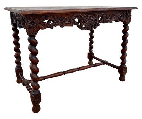 19th Century French Louis XIV Breton Carved Oak Sofa Table Desk, 1890s