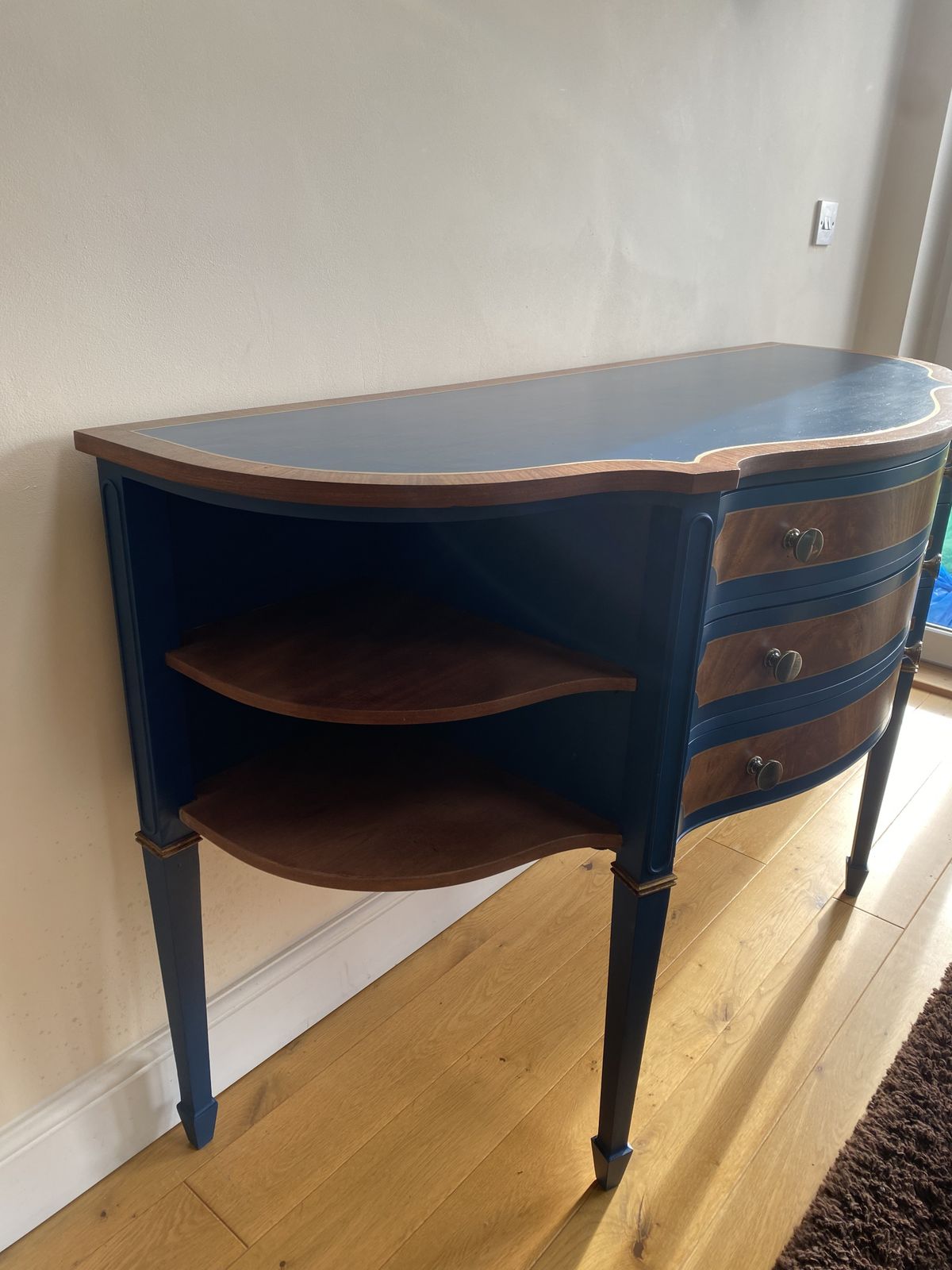 300.0 Lovingly Refurbished Vintage Dresser Sideboard With Navy And Gold, Fully Lined Drawers photo