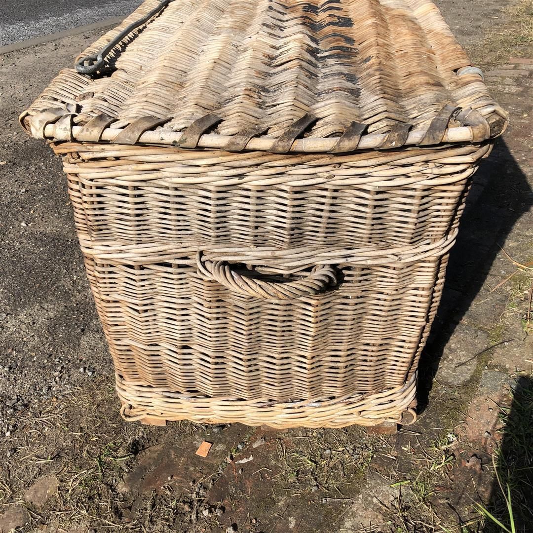 Large Vintage Hotel Laundry Basket With Lid, On Wheels photo furniture