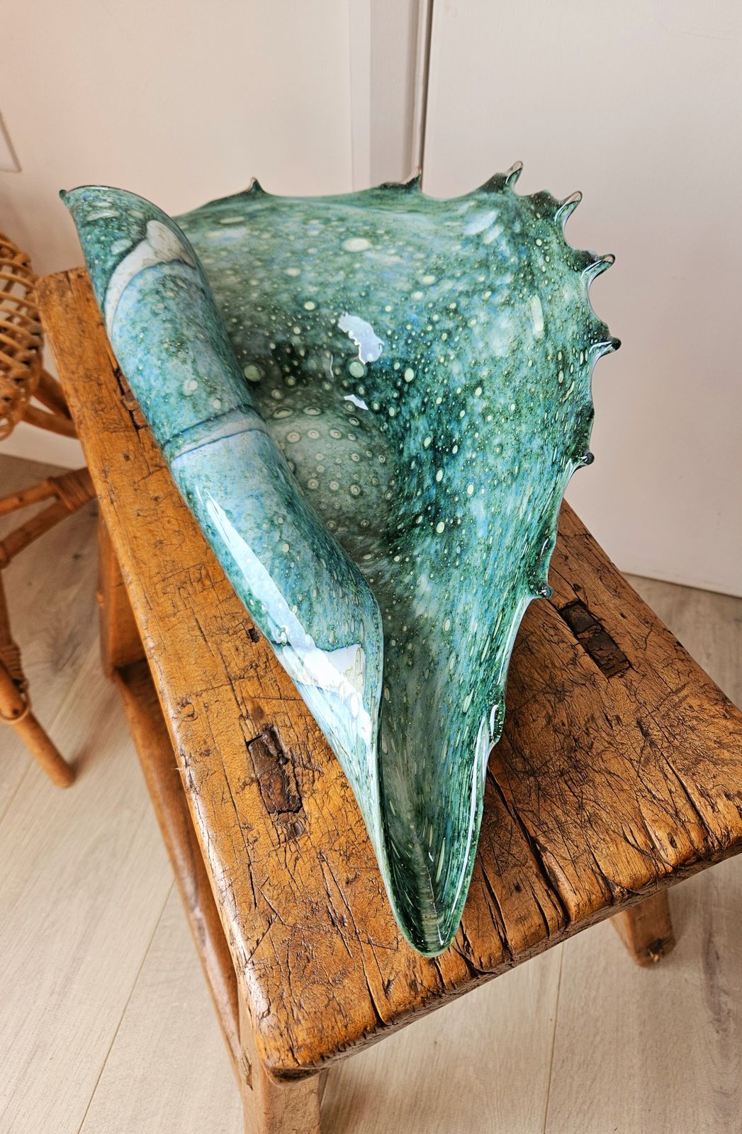Large And Spectacular, Sea Green, Rolled Glass Shell Ornament, Possibly Murano photo furniture