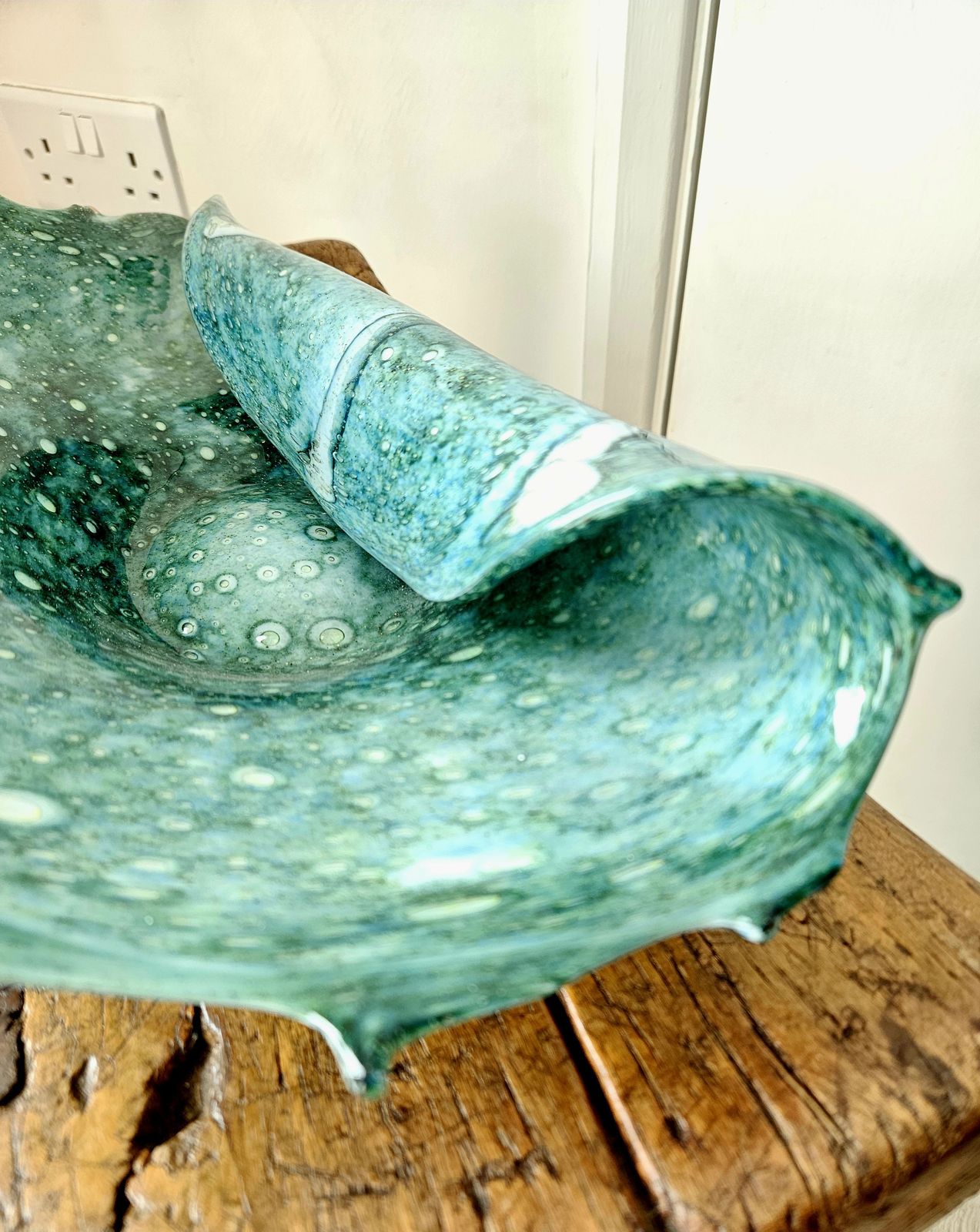 Large And Spectacular, Sea Green, Rolled Glass Shell Ornament, Possibly Murano photo Art