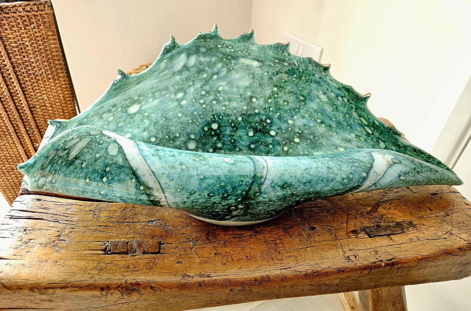 photo furniture Large And Spectacular, Sea Green, Rolled Glass Shell Ornament, Possibly Murano