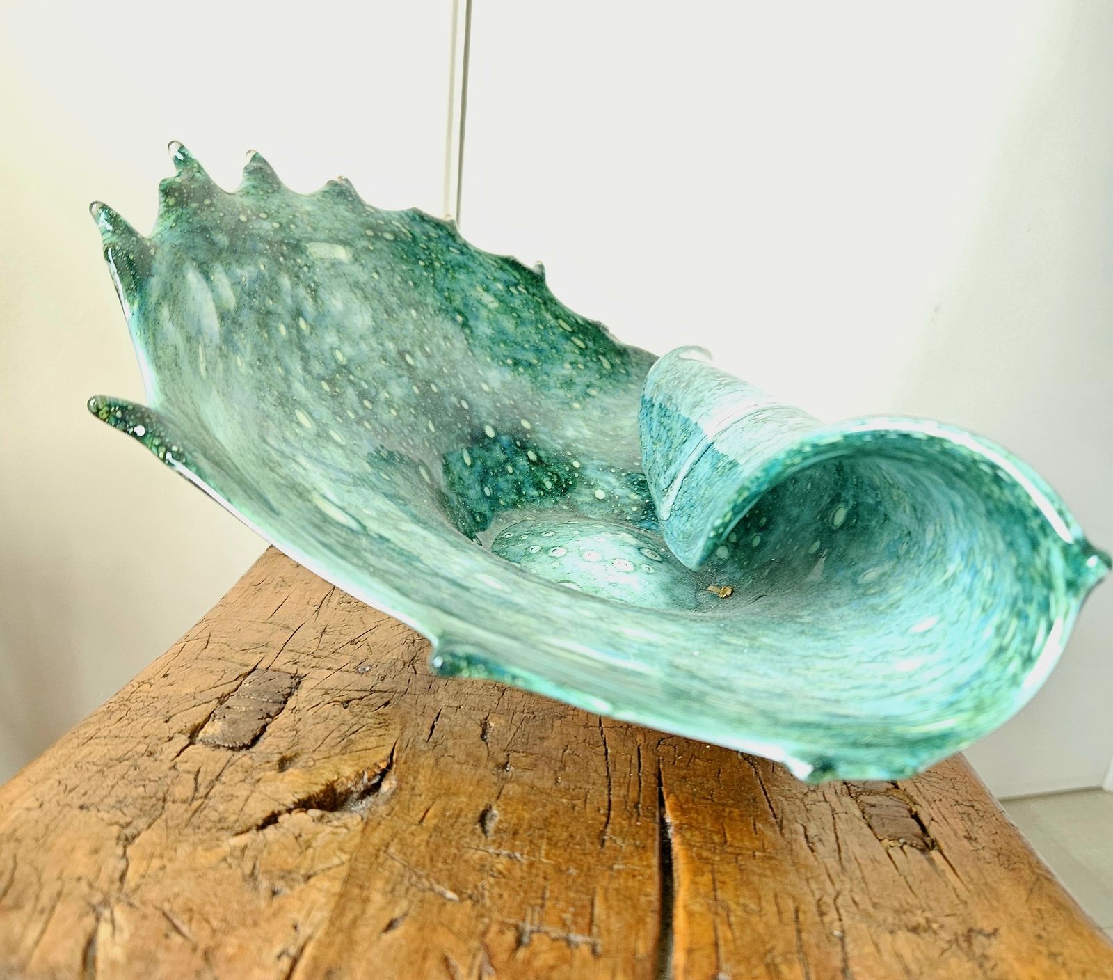 Art Large And Spectacular, Sea Green, Rolled Glass Shell Ornament, Possibly Murano photo