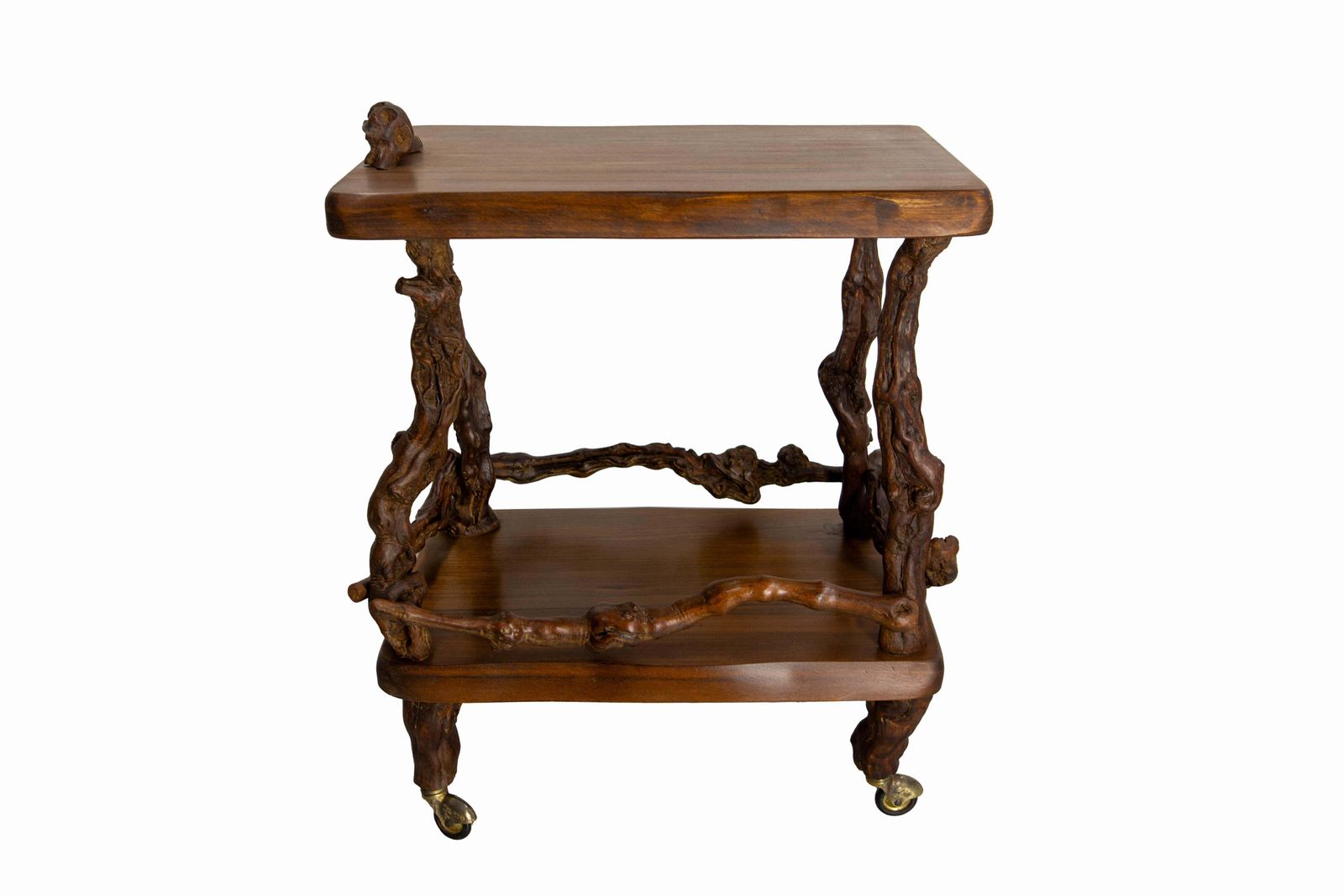 Furniture Midcentury Serving Trolley Table Vine Wood And Elm Bar Cart Circa 1960 photo