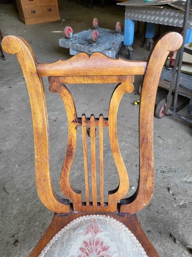 Six Antique Lyre Back Dining Chairs Heart Shaped Seats Turned Legs photo furniture