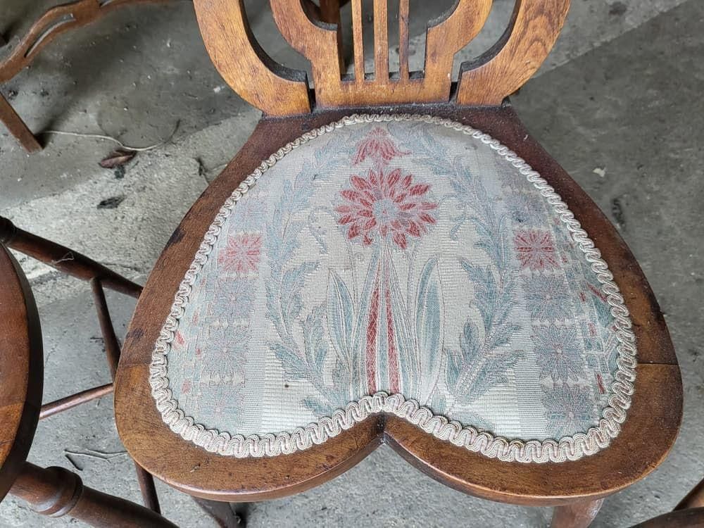 Six Antique Lyre Back Dining Chairs Heart Shaped Seats Turned Legs photo buy