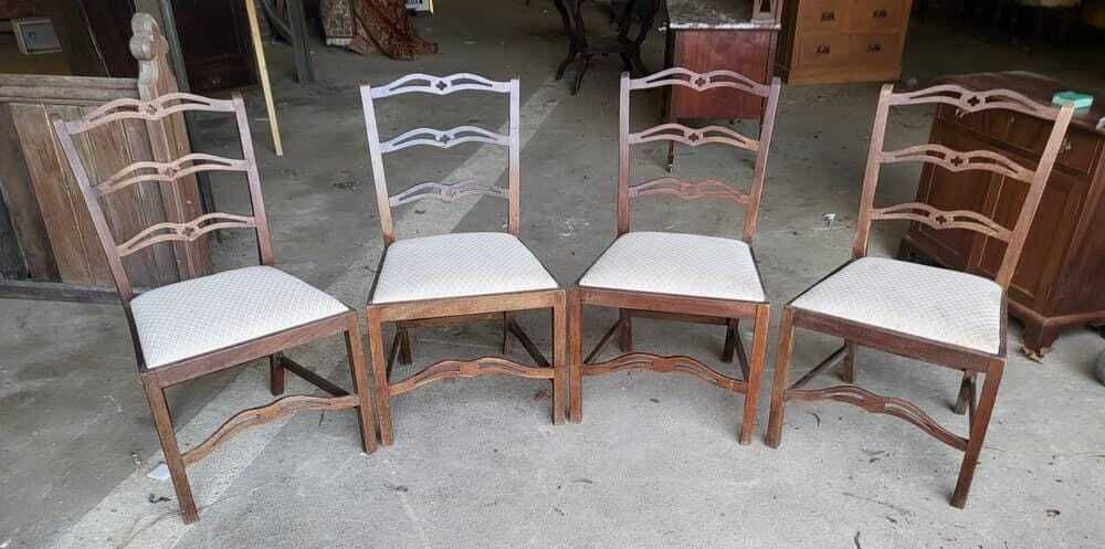 Four Antique Georgian Ribbon Back Dining Chairs Square Legs