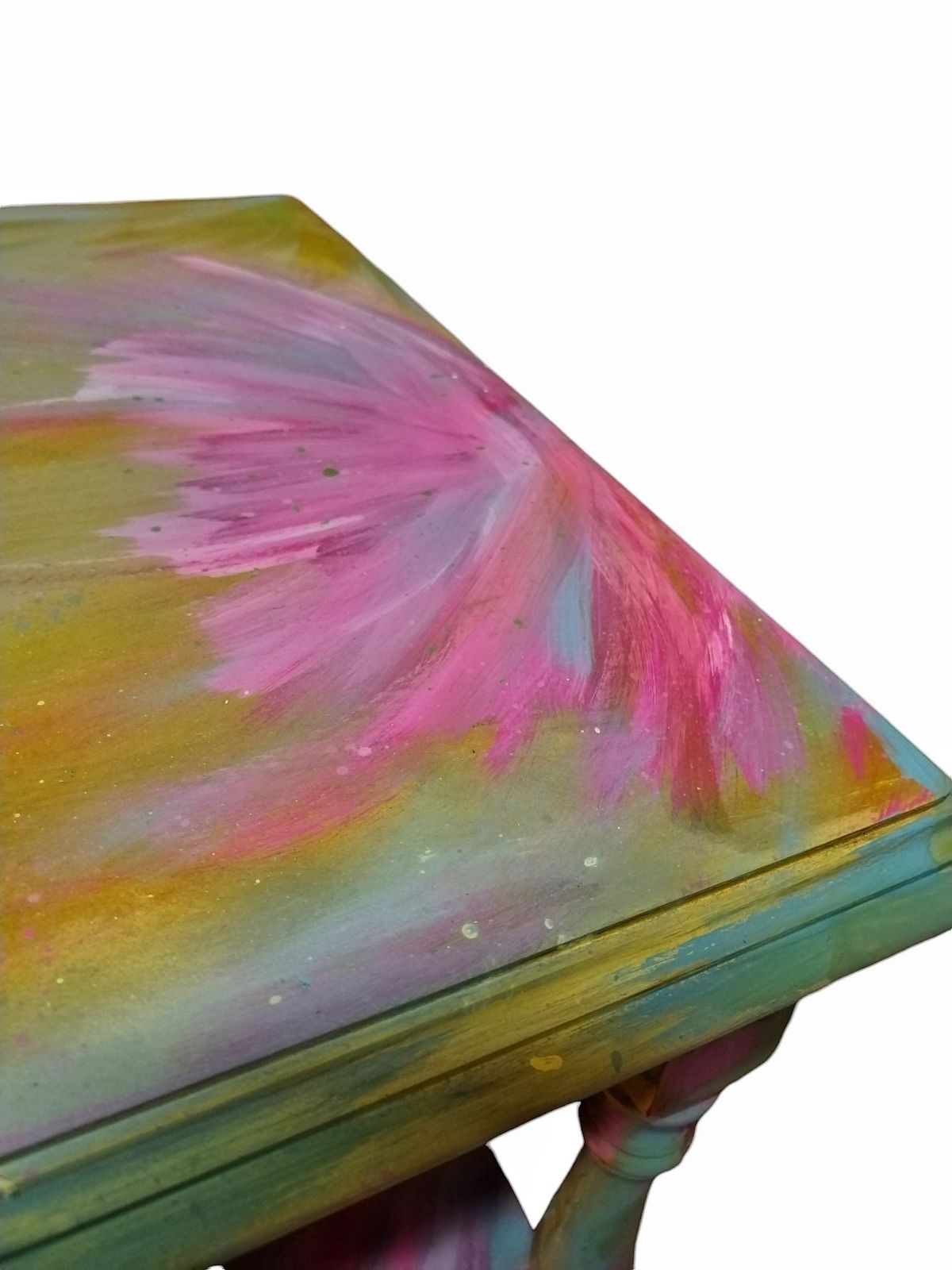 Maximalist Hand Painted End Table | Vibrant Psychedelic Art Furniture | Designer Bohemian Accent Piece photo Furniture