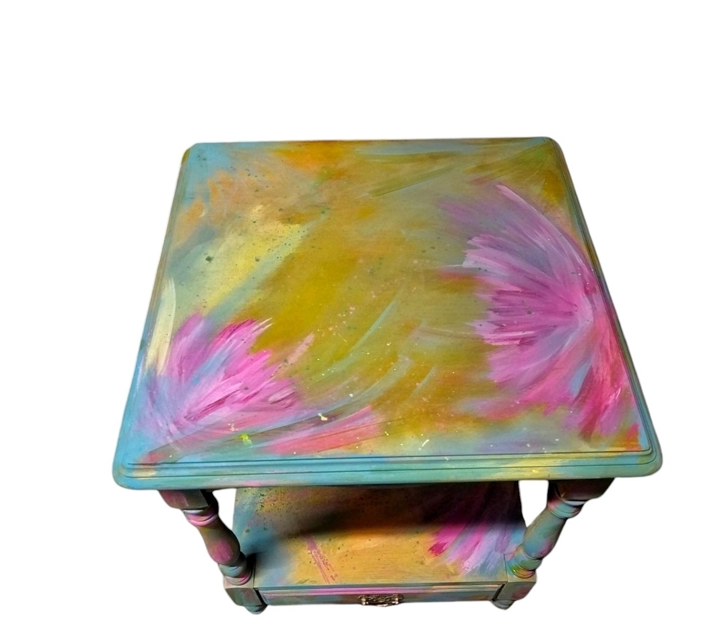 Maximalist Hand Painted End Table | Vibrant Psychedelic Art Furniture | Designer Bohemian Accent Piece photo vintage