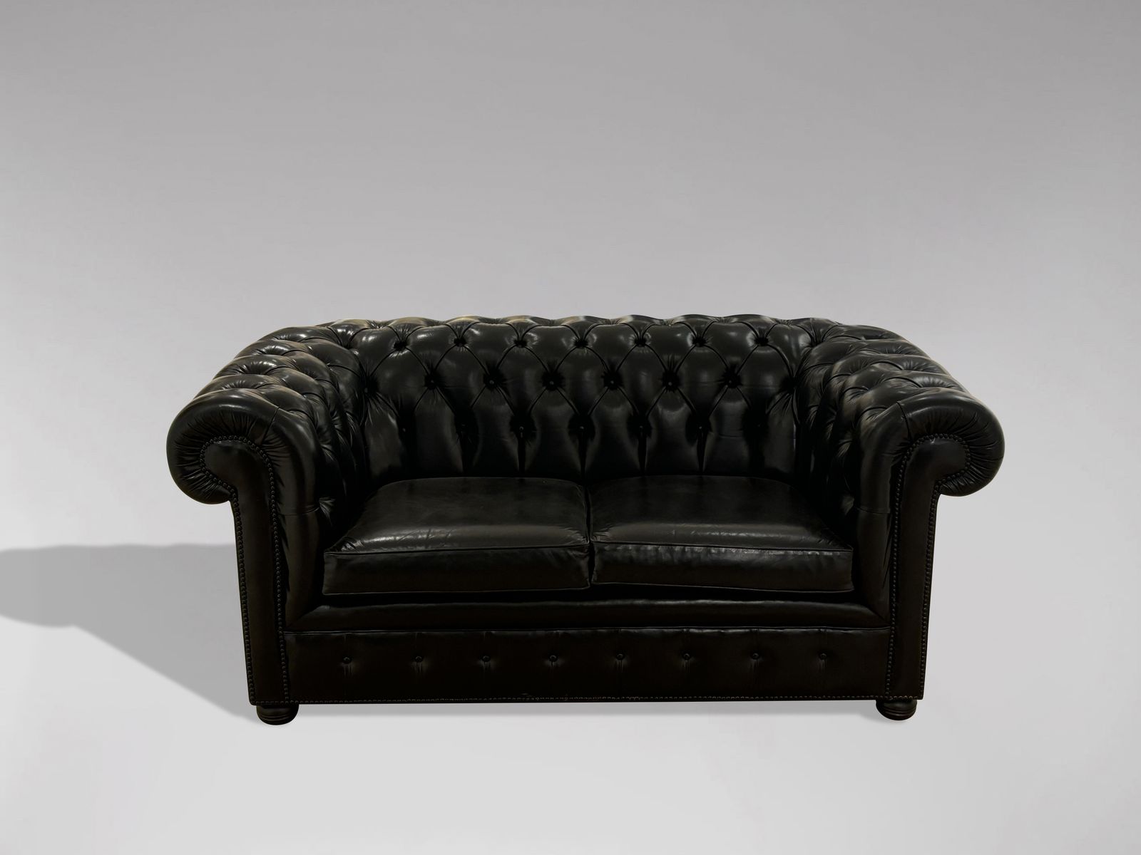 Black Leather 2 Seater Chesterfield Sofa photo furniture
