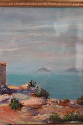 Cliff On The Sea Landscape, Oil Painting On Board, 20th Century, Framed photo 2108.0