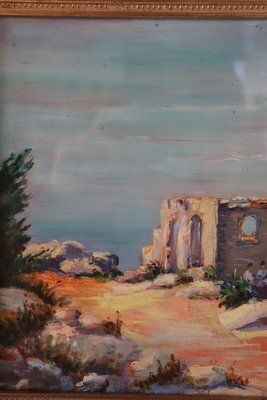 Cliff On The Sea Landscape, Oil Painting On Board, 20th Century, Framed photo vinterior