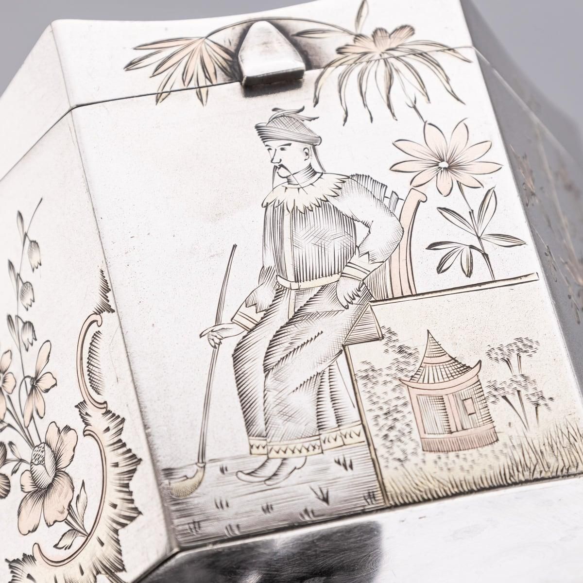 2749.0 Antique 20th Century Russian Solid Silver Chinoiserie Tea Caddy, Moscow C.1900 photo
