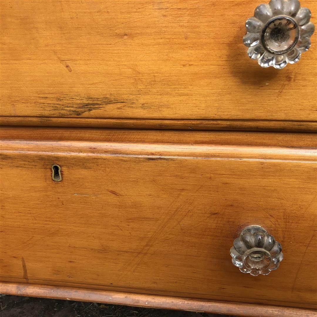 Furniture Antique Pine Small Two Over Two Chest Of Drawers Glass Handles 1900s photo