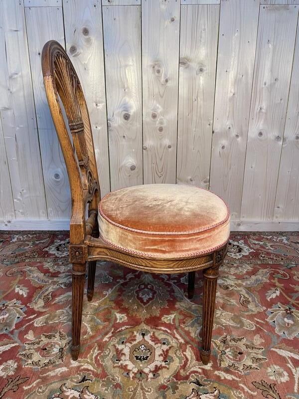 Suite De 6 Chaises « Montgolfière » En Chêne Louis XVI photo vintage