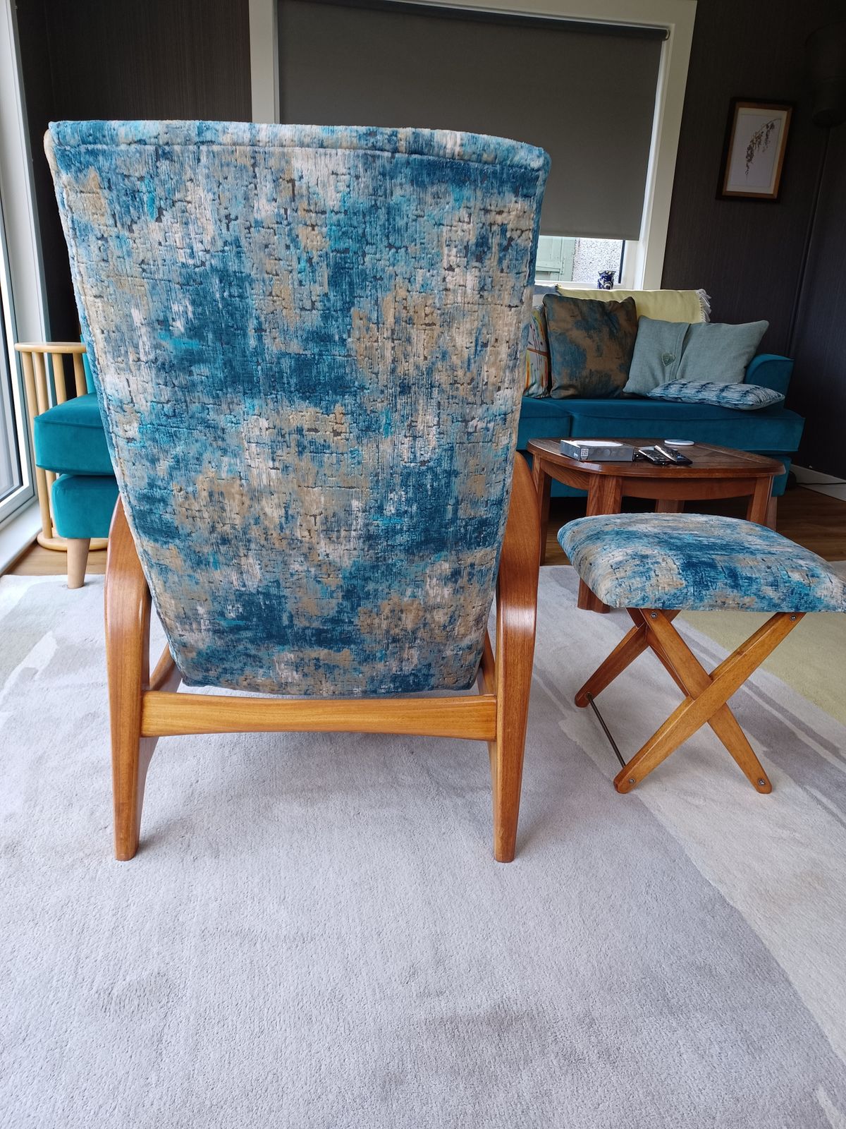 Pair Of Retro Recling Armchairs & Stools