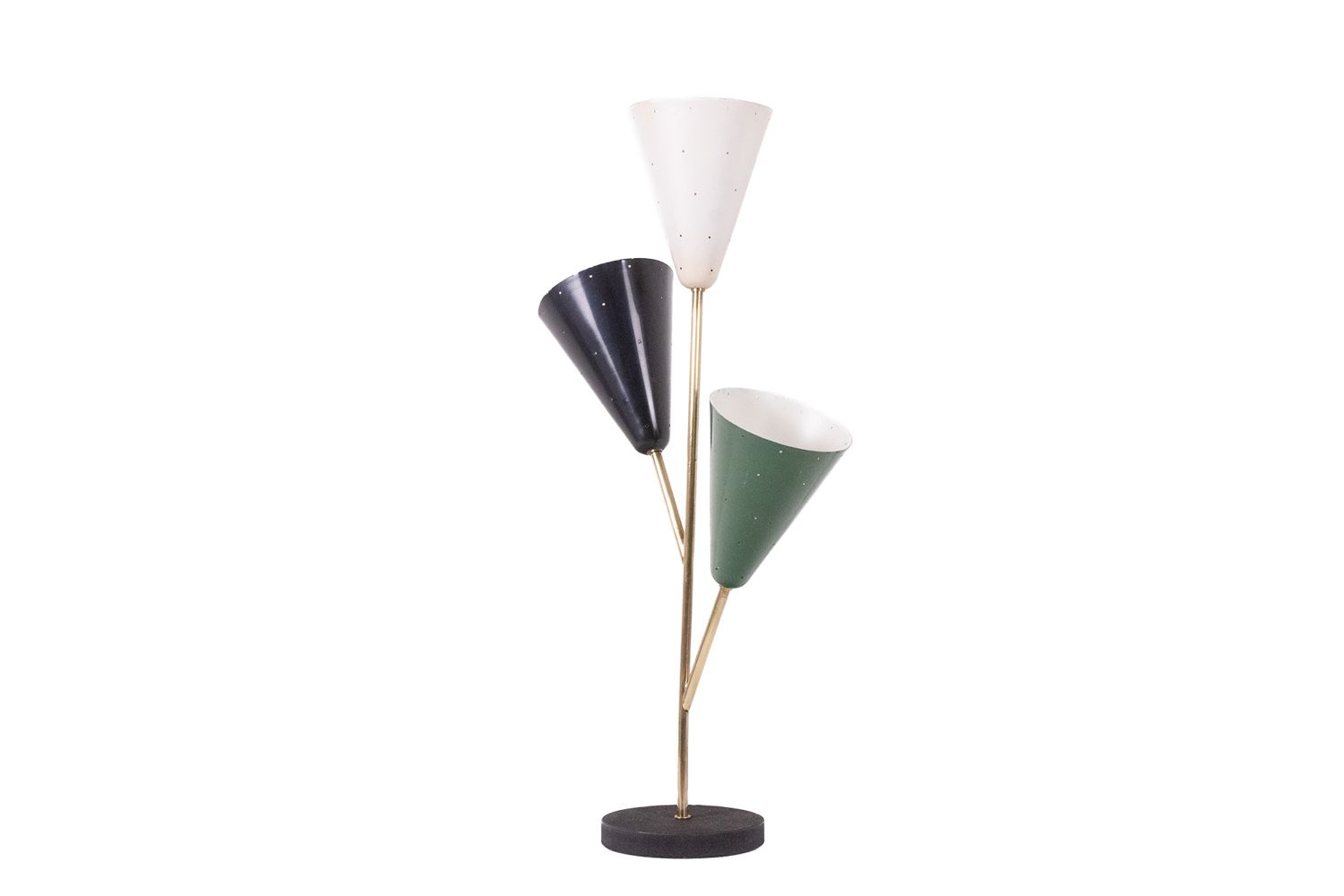 Stilnovo. 3 Light Lamp In Sheet Metal And Brass. 1960s.
