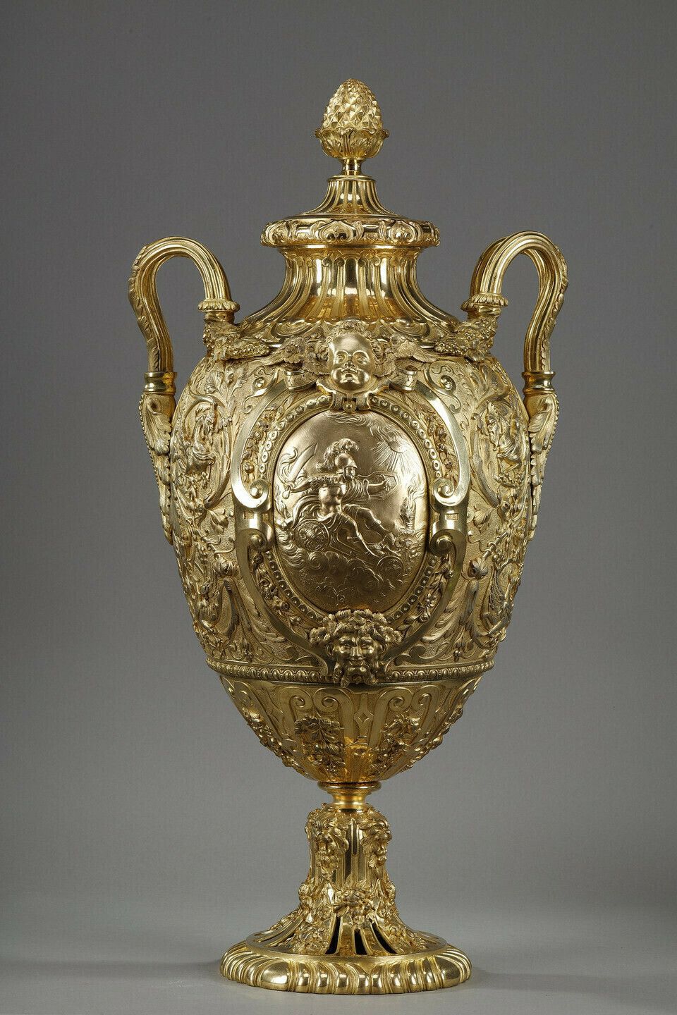Exceptional Gilt Bronze Ovoid Shaped Covered Vase photo 14725.0