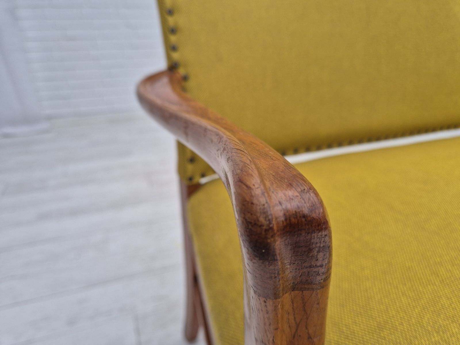 1950s, Danish 2 Seater Sofa By Ehapa Møbler, Original Condition, Wool Fabric, Oak Wood. photo 1190.0