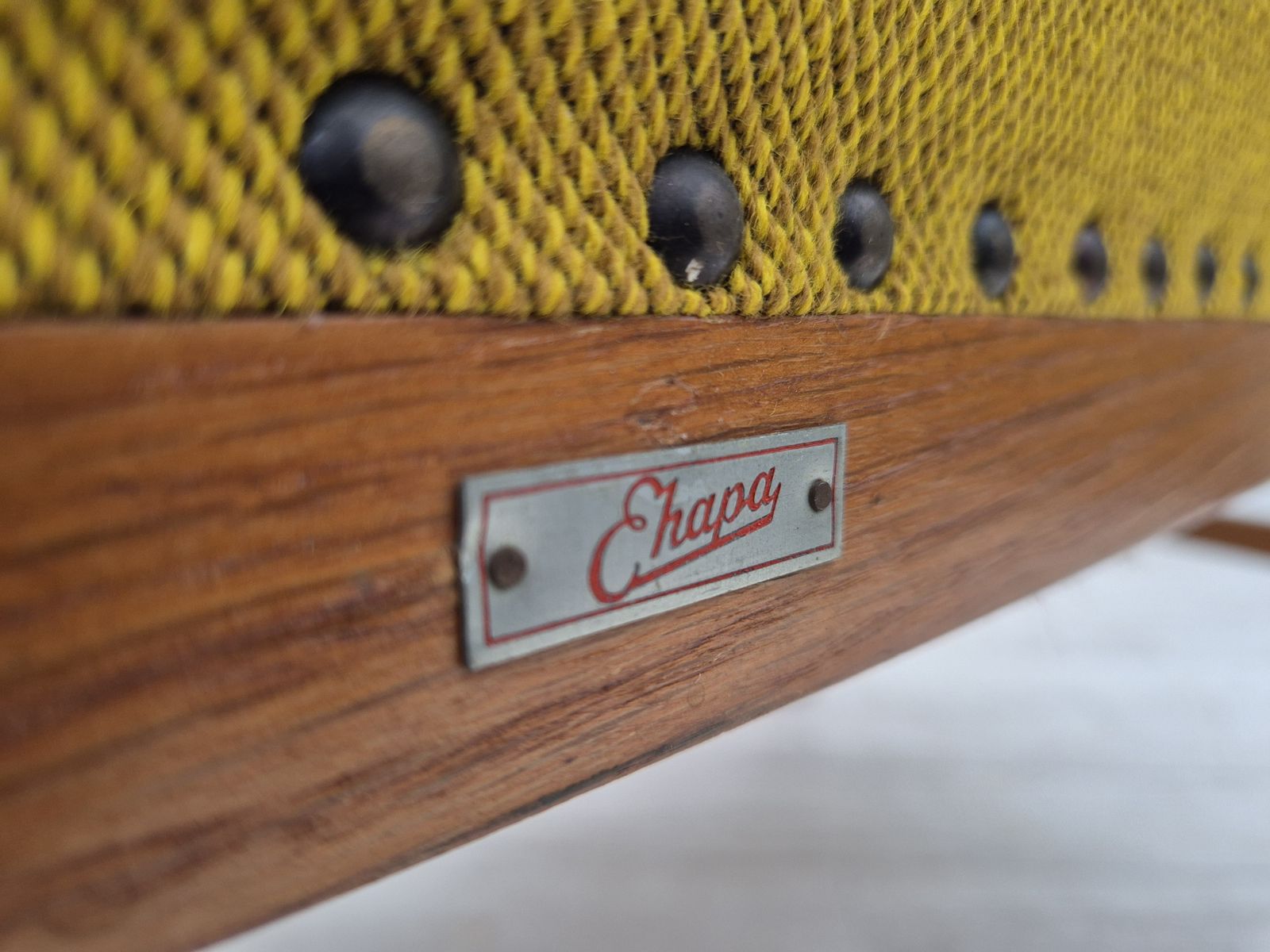 photo vintage 1950s, Danish 2 Seater Sofa By Ehapa Møbler, Original Condition, Wool Fabric, Oak Wood.