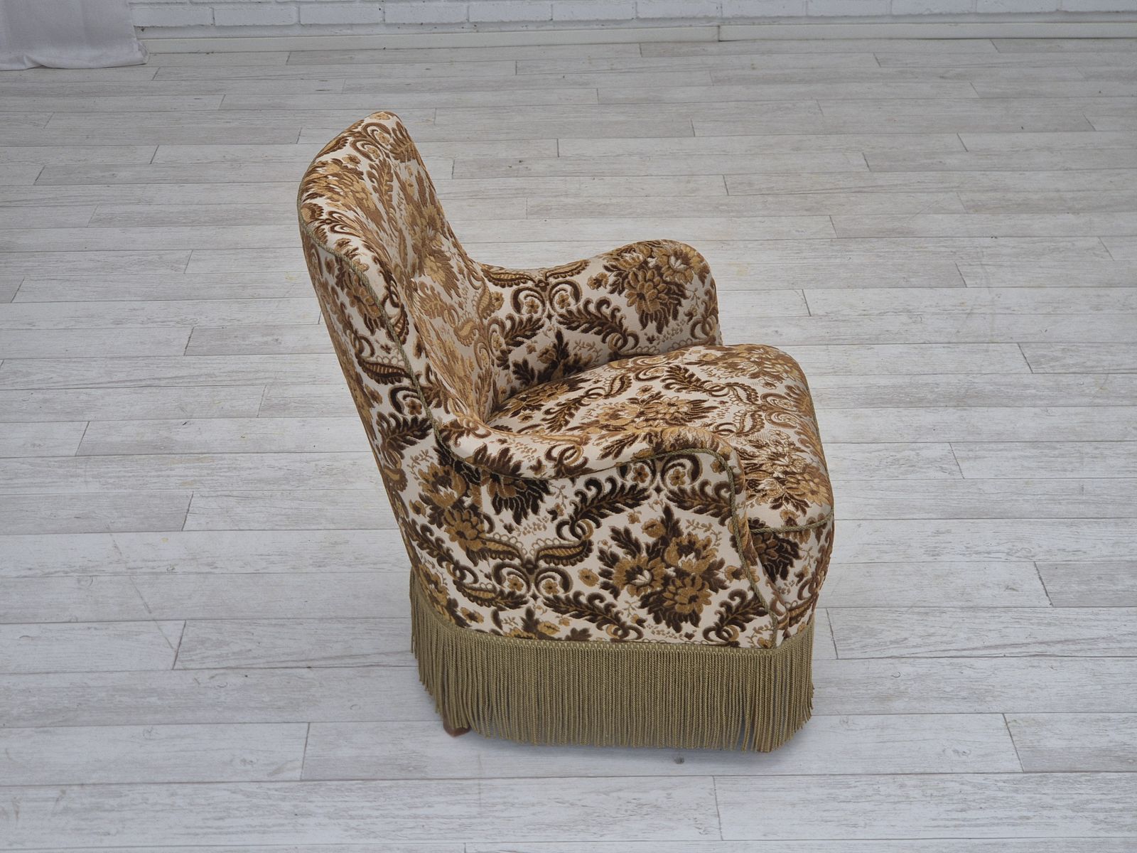 photo furniture 1960s, Danish Armchair, Furniture Velour Fabric, Ash Wood.