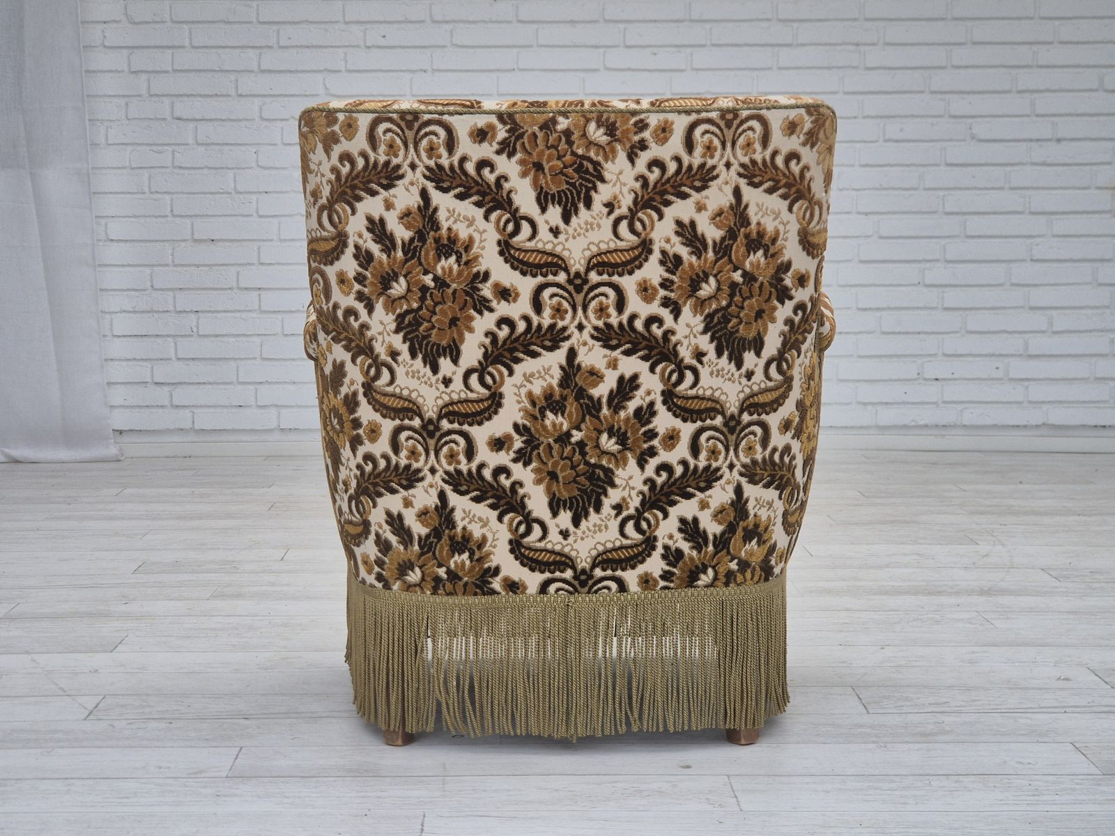photo buy 1960s, Danish Armchair, Furniture Velour Fabric, Ash Wood.