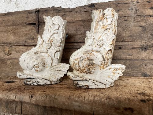 Pair Of  Unusual Decorative Antique French 19th C. Cast Iron Dolphin Vases photo furniture