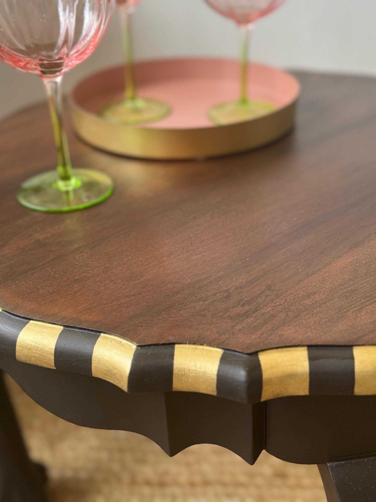 Black And Gold Striped Vintage Coffee Table, Ball And Claw Feet, Wine Table, Side Table photo Furniture