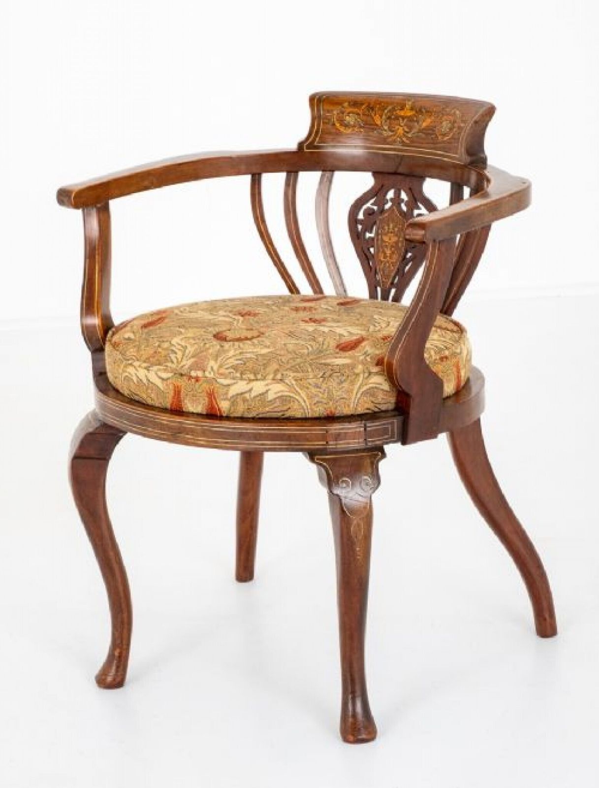 Victorian Tub Chair Marquetry Inlay 1880